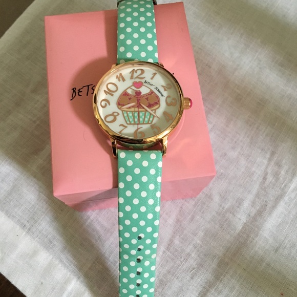 Betsey Johnson Accessories - Betsy JOHNSON cupcake green, white polka dot watch